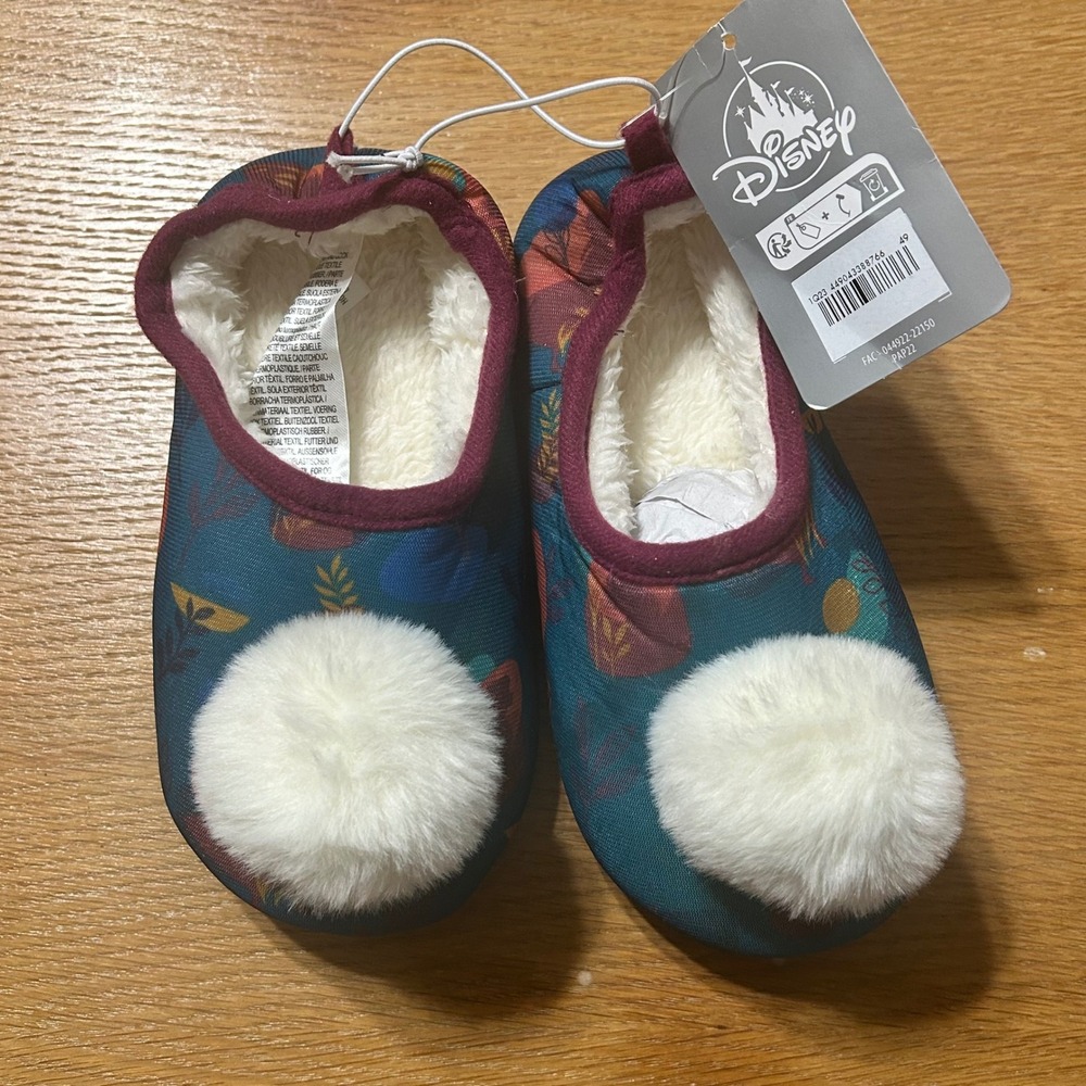 Disney Frozen Anna Character Slippers‎ Fuzzy Pom Pom Accent Kids Size 13/1 US